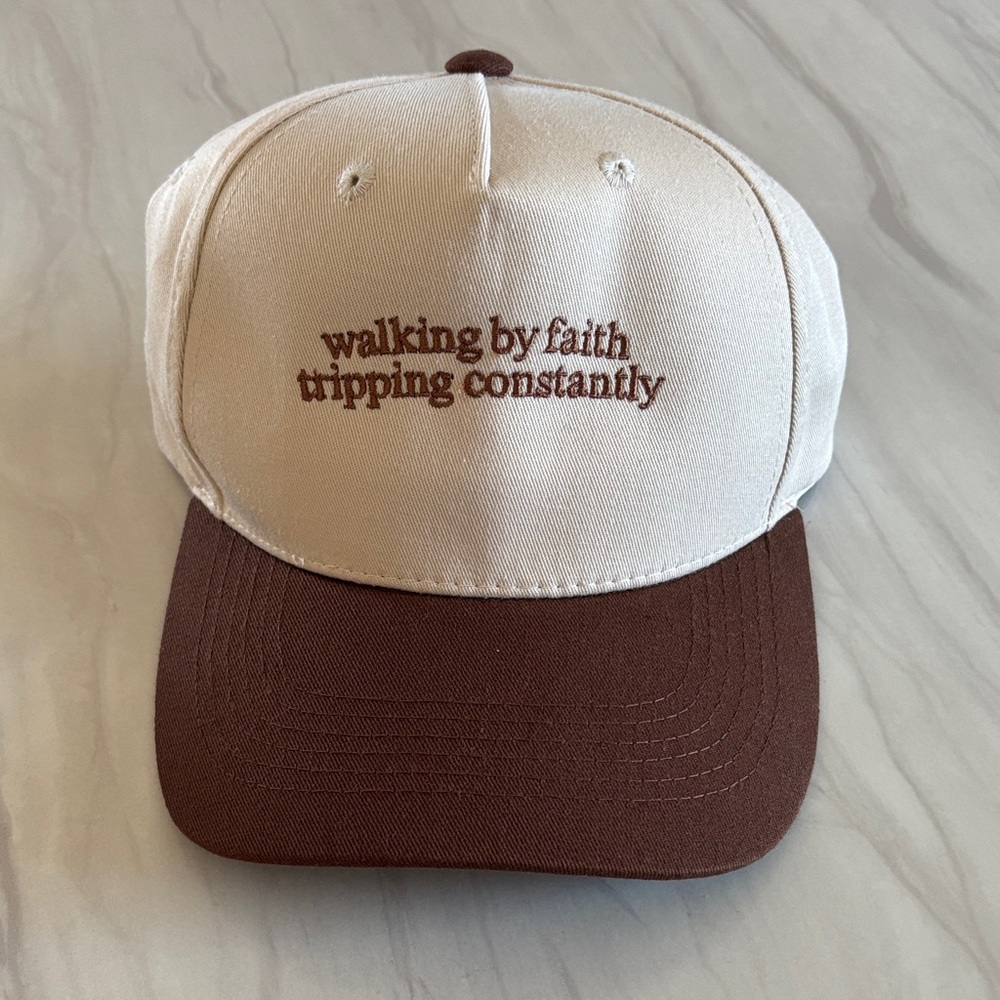 Embroidered Two-Tone Baseball Cap - "walking by faith tripping constantly"